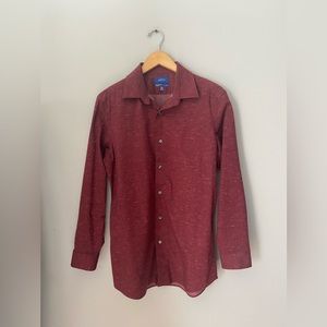 APT 9 Men's button-down shirt, long sleeve, burgundy, fitted.